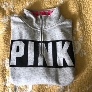 PINK quarter zip heather gray sweatshirt